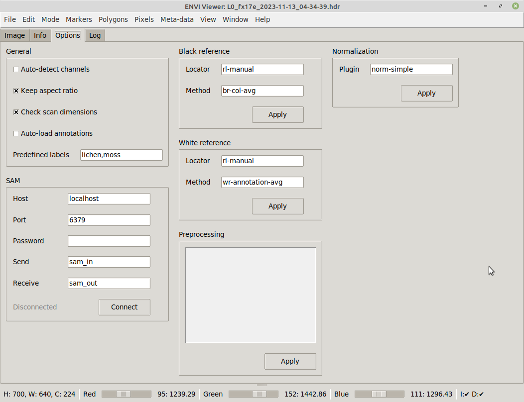 Envi Viewer - options